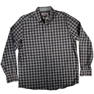 Johnston & Murphy L Gray Brown Check Button Down Shirt 100% Cotton